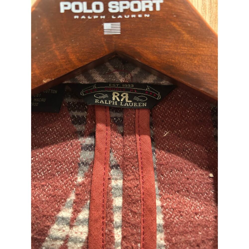 Vintage 1990s RRL by RALPH LAUREN L Brown Grey Navajo Cotton Sport Smoking Coat - Picture 2 of 3